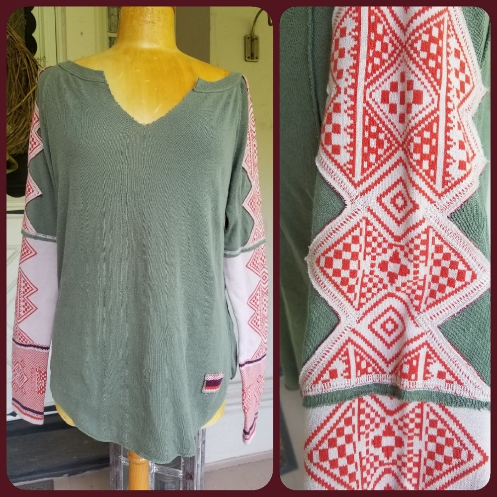 🆕️ Free People Nordic Pieced Patchwork Sleeve Top - Picture 3 of 8